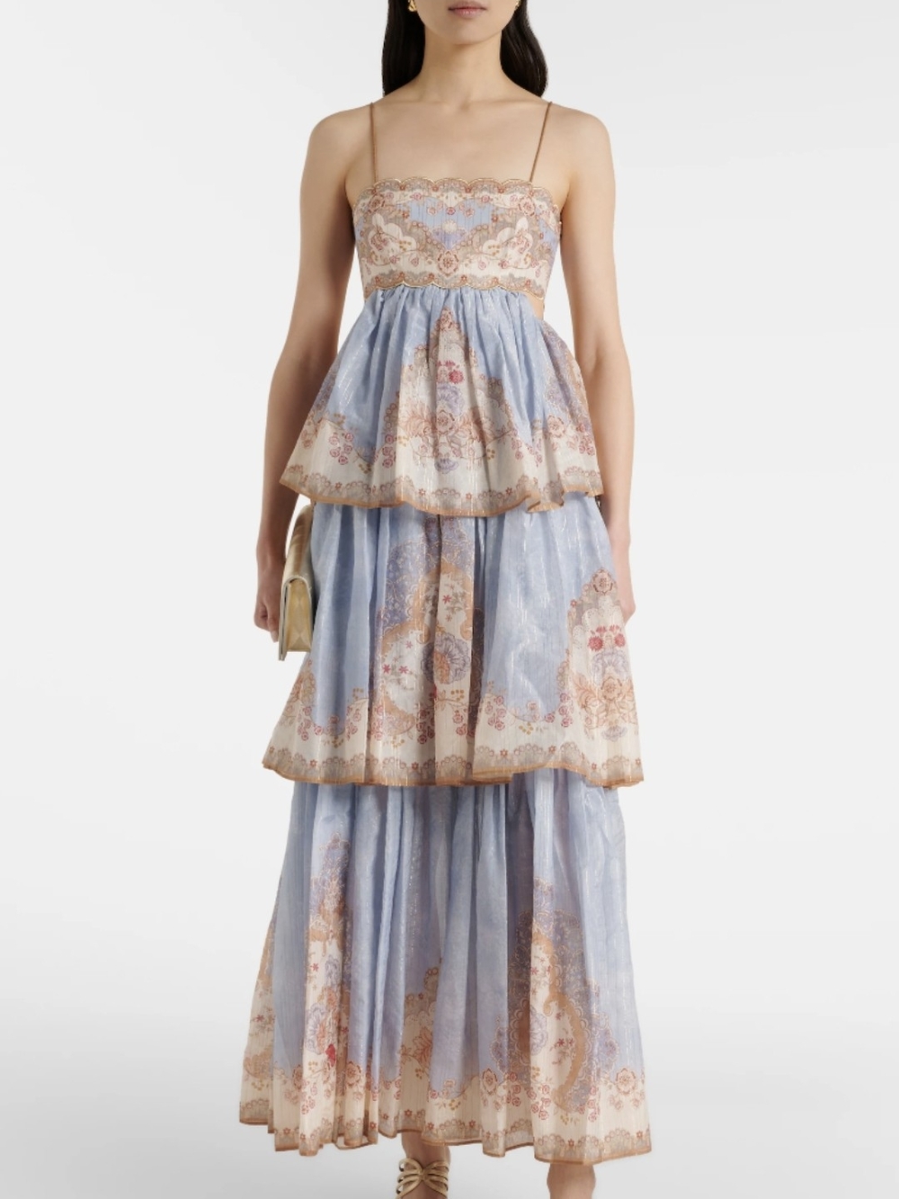 Zimmermann Daylight Tiered Maxi Dress in Light Blue and Cream Size 1